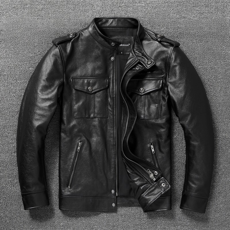 Leather Work Jacket - Genuine Leather Man Jackets Slim Soft
