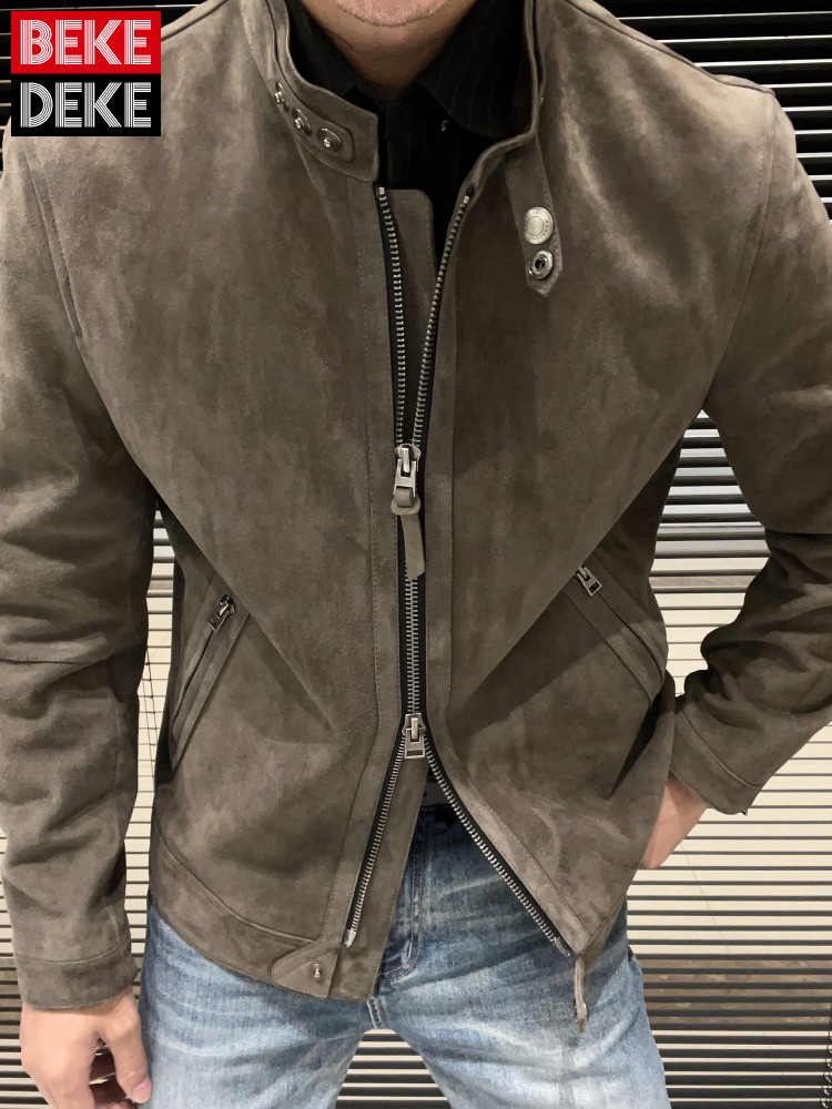 Leather Work Jacket - Fashion Mens New Slim Fit Stand