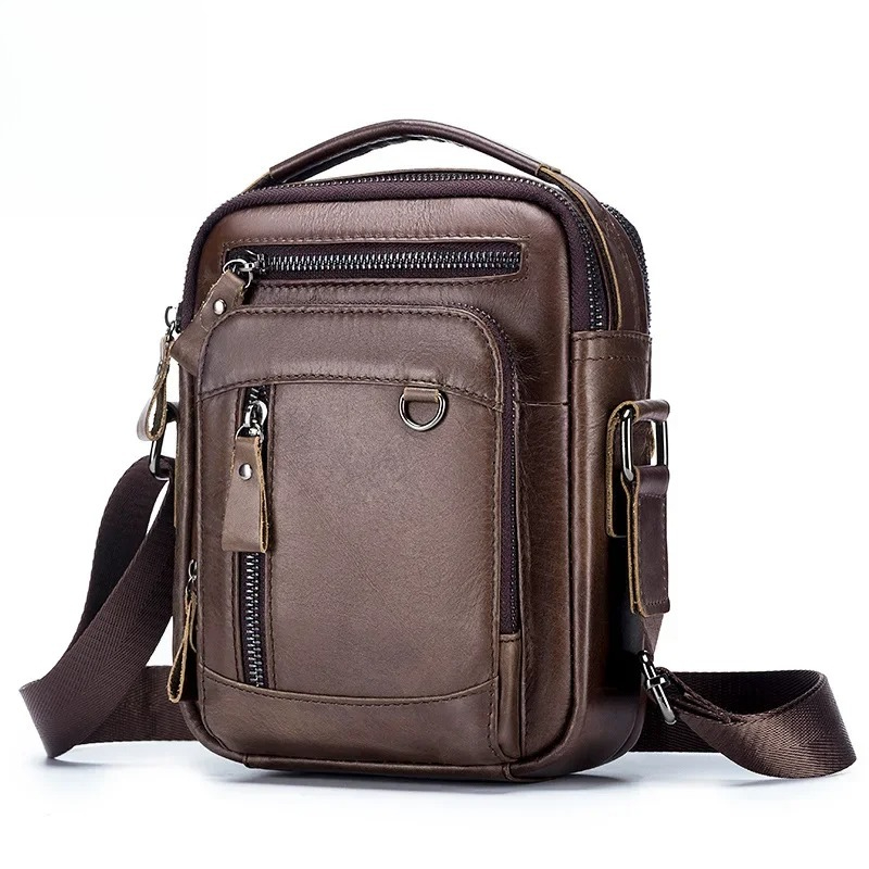 Vintage Leatherwork - Men Vintage Leather Crossbody Bag Vertical