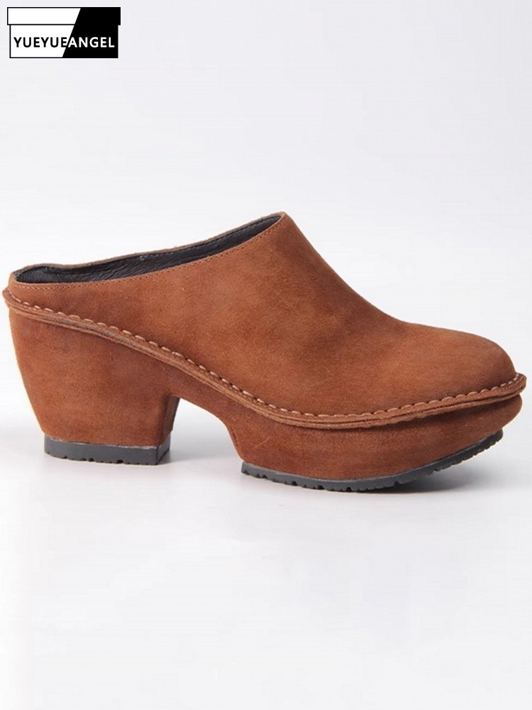Vintage Leatherwork - Vintage Women Thick Platform Block High