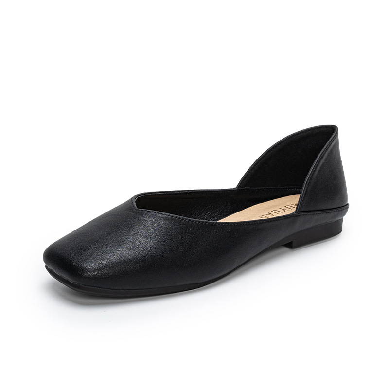 Leather Working - Square toe leather patchwork flat shoes