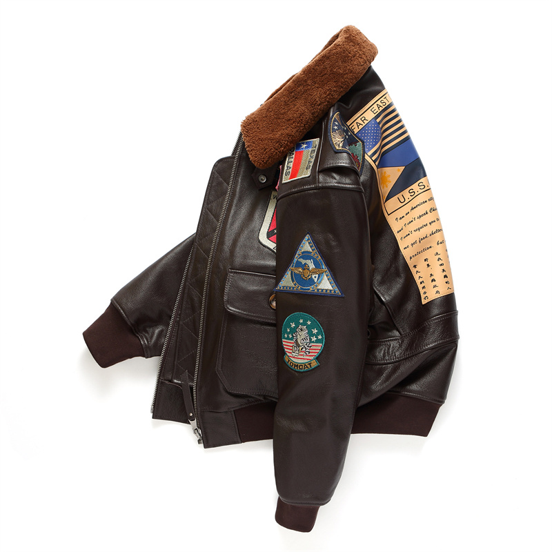 Dark Brown Pilot Leather Jacke - Leather Work Jacket 评论和价格